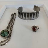 Lot Of Vintage Denmark Jensen Modernist Pewter & Sterling Jewelry