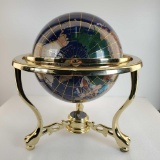 Unique Art 13-Inch Tall Lapis Blue Ocean, Table Top Gemstone World Globe with Gold Tripod & Compass