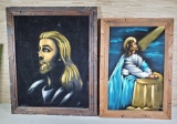 2 Vintage Black Velvet Jesus Paintings