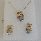 14K Yellow Gold & Diamond Necklace & Earrings