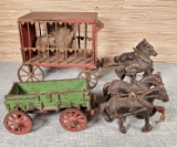 2 Antique/ Vintage Mechanical Horse Drawn Cast Iron Toys