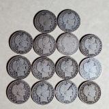 14 US Silver Barber Half Dollars