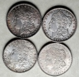4 Morgan Silver Dollars - 1882-S, 2 1896 and 1921