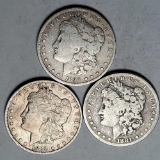 3 US Silver Morgan Dollars - 1881-S, 1888-O, and 1890-O