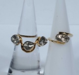 2 Sterling Silver Gold Vermeil Polki Diamond Rings
