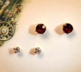 2 Pair Stud Earrings - Diamond & Garnet