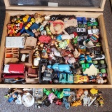 Tray Lot Full of Small Toys, Diecast Cars, Doll House Furniture and More
