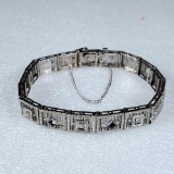 10K White Gold Diamond & Sapphire Art Deco Bracelet