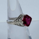 Art Deco 14k Gold Red Sapphire Ring
