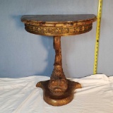 Gold Gilt Carved Wood Dolphin Wall Table With Mosaic Marble Top.