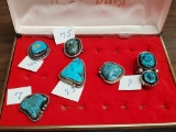 6 Native American Sterling Silver and Turquoise Rings