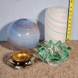 4 Pcs Murano, Signed and Other Art Glass Vases and Bowls