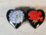 Tiffany & Co. Porcelain Heart Shape Flower Decorated Trinket Boxes