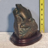 Bronze Hollow ware Frog Statue on Wood Mount