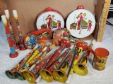 Tray Lot of Vintage US Metal Toy Mfg And Other Tin Litho Noise Makers