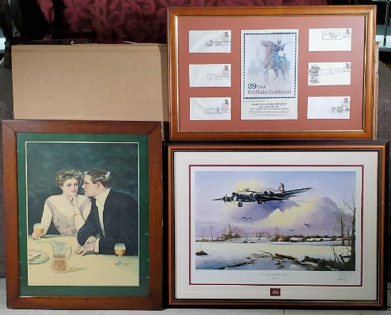 3 Framed Commemorative Lithographs and Advertising Art