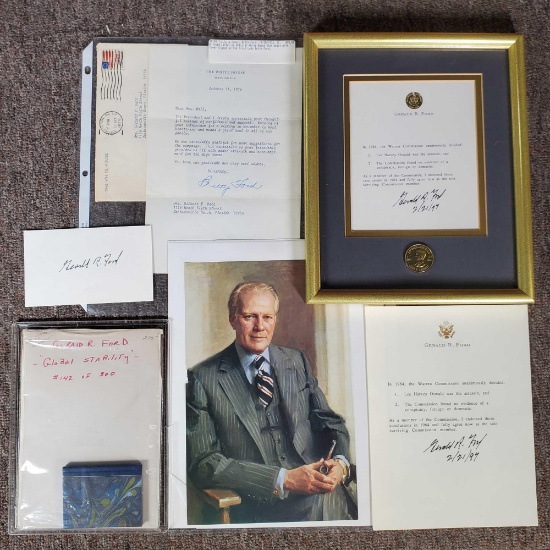 Gerald Ford Signed "Global Stability" Mini Book, Card and 2 Letters, and Betty Ford signed Letter