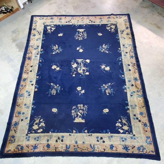 11'9" x 9'1" Antique Blue Ground Chinese Wool Rug