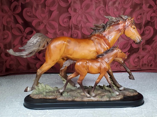 15 1/2" T X 24" W Mare & Colt Horse Statue