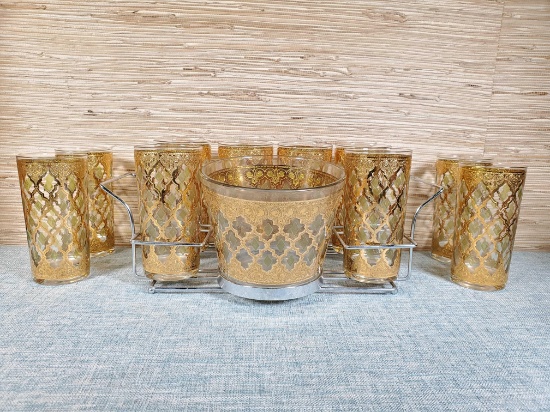 Mid Century Valencia Gold Culver Glassware Set