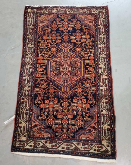 Antique Hand Tied Wool Hamadan Estate Rug with Recent Cleaning Tag