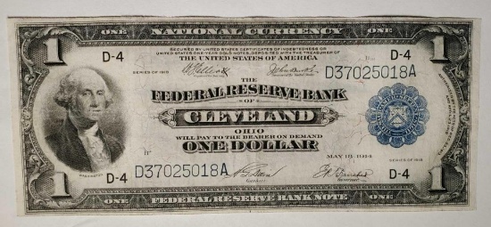 1918 Series National Currency $1 One Dollar Note The Federal Reserve Bank of Cleveland Ohio