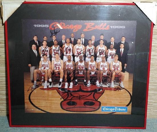 Framed 1985-86 NBA Chicago Bulls Team Signed Poster
