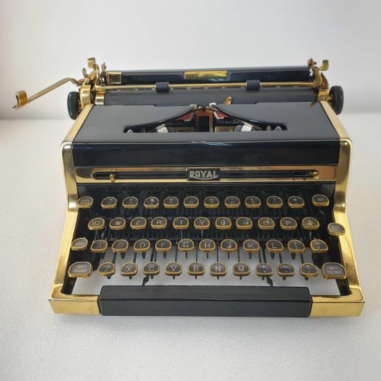 Rare Royal Quiet De Luxe Gold Portable Typewriter With Original Case & Book