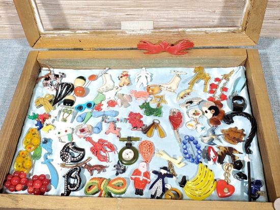 Vintage Plastic Jewelry incl. Novelty Pins, Hat Decorations, & More