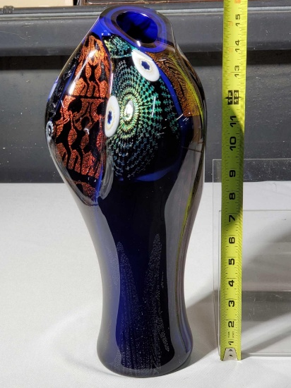 16" Peter Vanderlaan Art Glass Vase with Dicroic Figural Interior