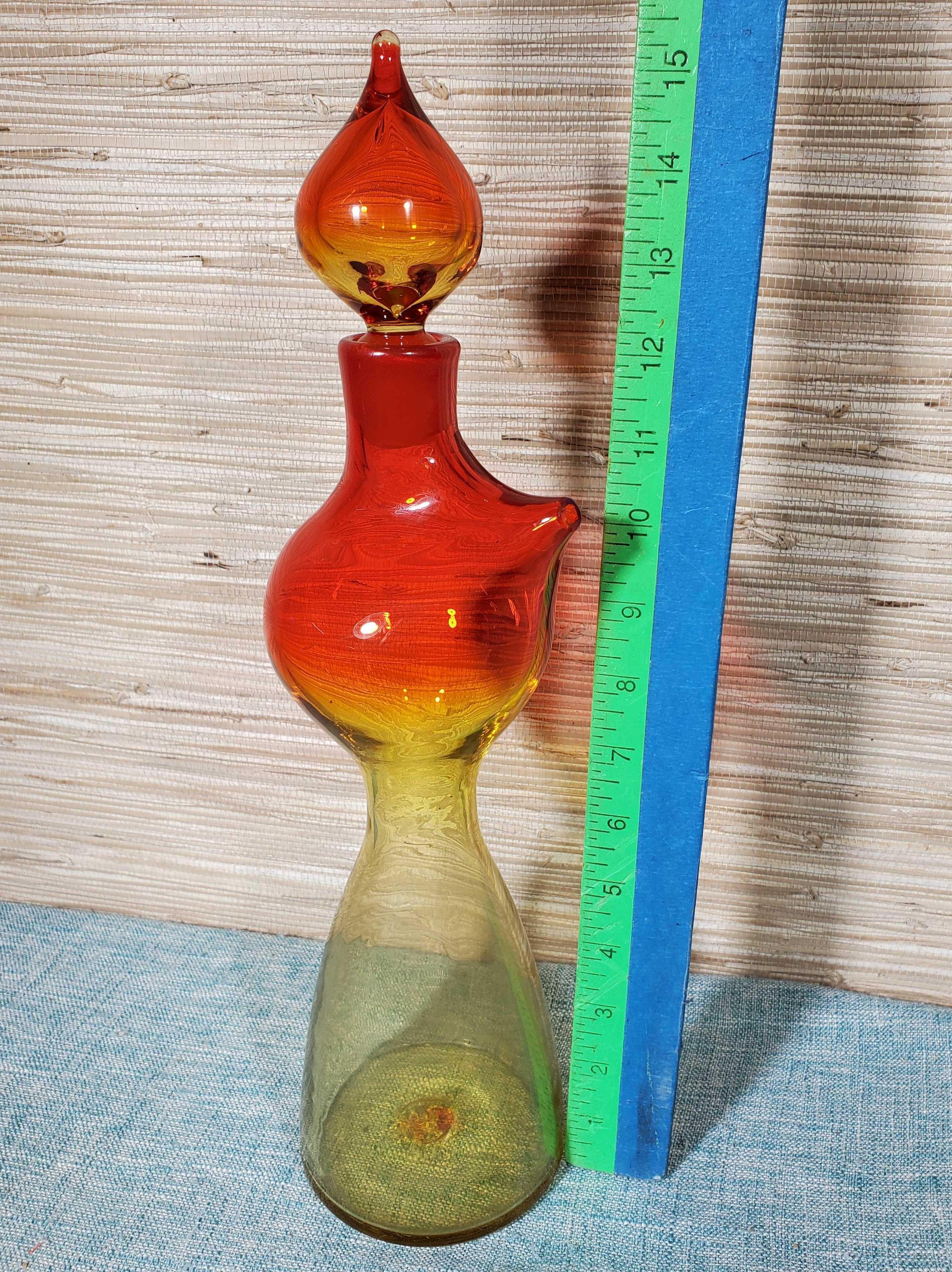 Rare Blenko Wayne Husted Tangerine Mothet Child Decanter - Housewares