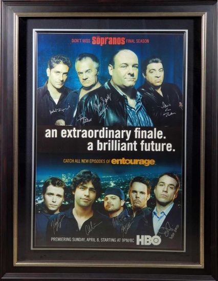 2007 HBO Signed Promotional Poster for Entourage and the Final Season of the Sopranos with COA