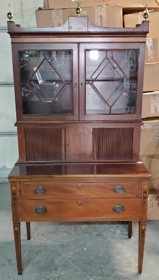 Beautiful Vintage Federal Desk Bookcase with Fine Inlay