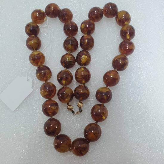 14K Yellow Gold & 20mm Amber 2 Piece Ball Bead 26" Necklace