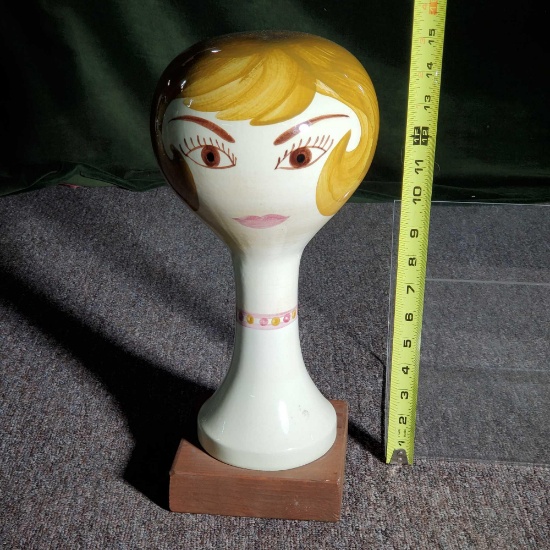 Rare Vintage Stangl Pottery Blonde Mannequin Millinery Hat / Wig Stand