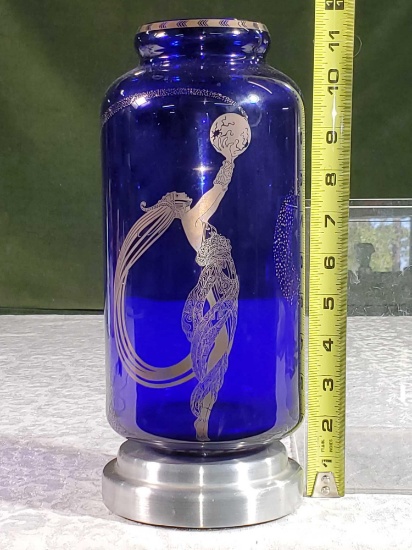 1988 Erte' Cobalt Fireflies Franklin Mint Vase