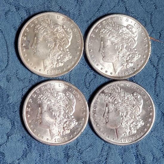 4 BU Morgan Silver Dollars - 1880-S, 1888, 1882-S, and 1883-O