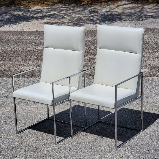 Pair Of Milo Baughman for Thayer Coggin Style Mid Century Chrome Dining Chairs