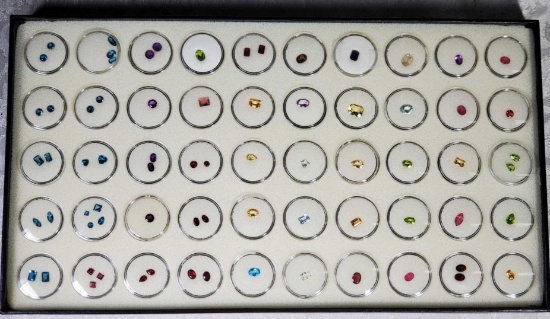 Try Lot of Mixed Facet Cut Gemstones in 50 Individual Display Capsules