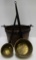 Early English 19th Century Hand Wrought Iron And Copper Cauldron And 2 Ladles