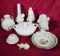 10 Pcs. of White Porcelain Figurines, Bowls, Vases, Etc.
