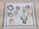Cameo Pins, Necklace, & Cabochon Lot