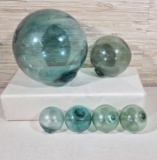 Collection Of 6 Hand Blown Vintage Glass Net Floats