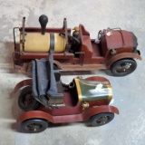 1930's Leonardo Luna Toy Fire Truck and Wood Model T Decorator Car