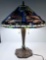 * Vintage 3 Light Stained Glass And Jeweled Dragonfly Table Lamp