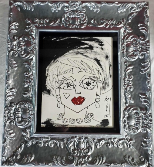 Romero Britto Oil Pen and Diamond Dust Big Jewelry 2015 Portrait with COA