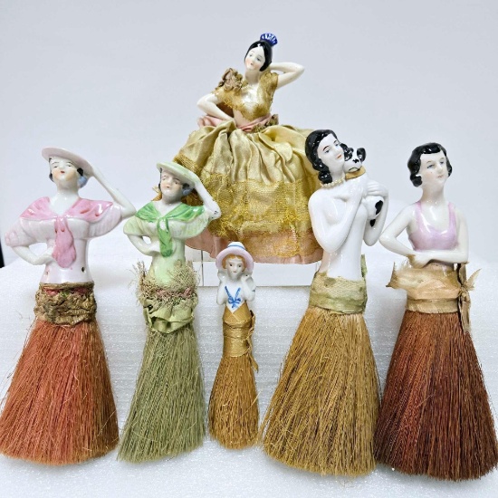 Collection Of Antique Porcelain Half Doll Vanity Brushes