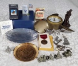 4/5 UPDATE: Tray Lot with Arribas with Swarovski Crystals, Zippo, Wendell August Military Theme