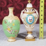 Royal Worcester Porcelain Ornately Decorated 1893 Vase and 1906 Covered Urn