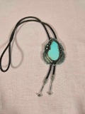 Large Old Pawn Attributed to James Mason Turquoise Sterling Silver Bolo